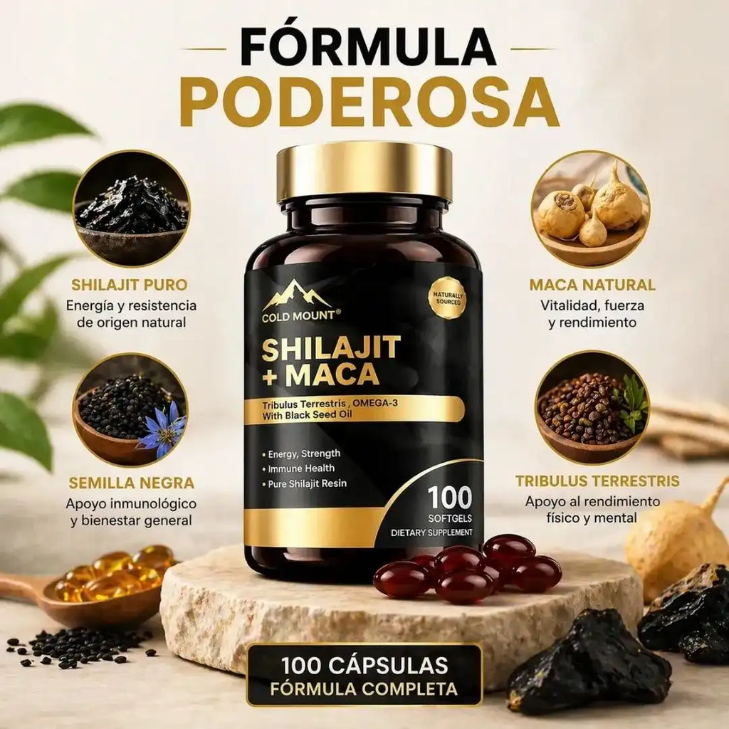 Suplemento Premium Shilajit + Maca - Frasco con 100 Capsulas