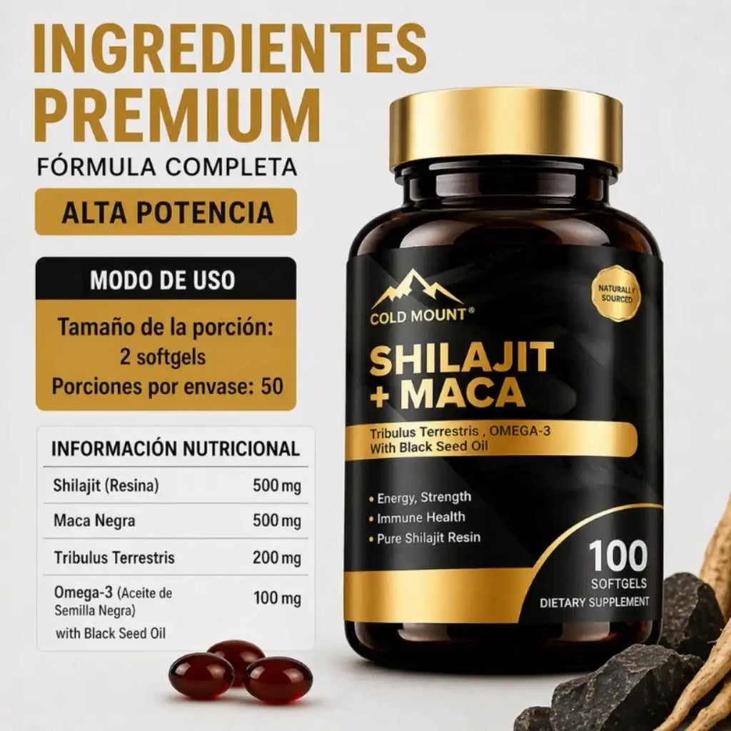 Suplemento Premium Shilajit + Maca - Frasco con 100 Capsulas